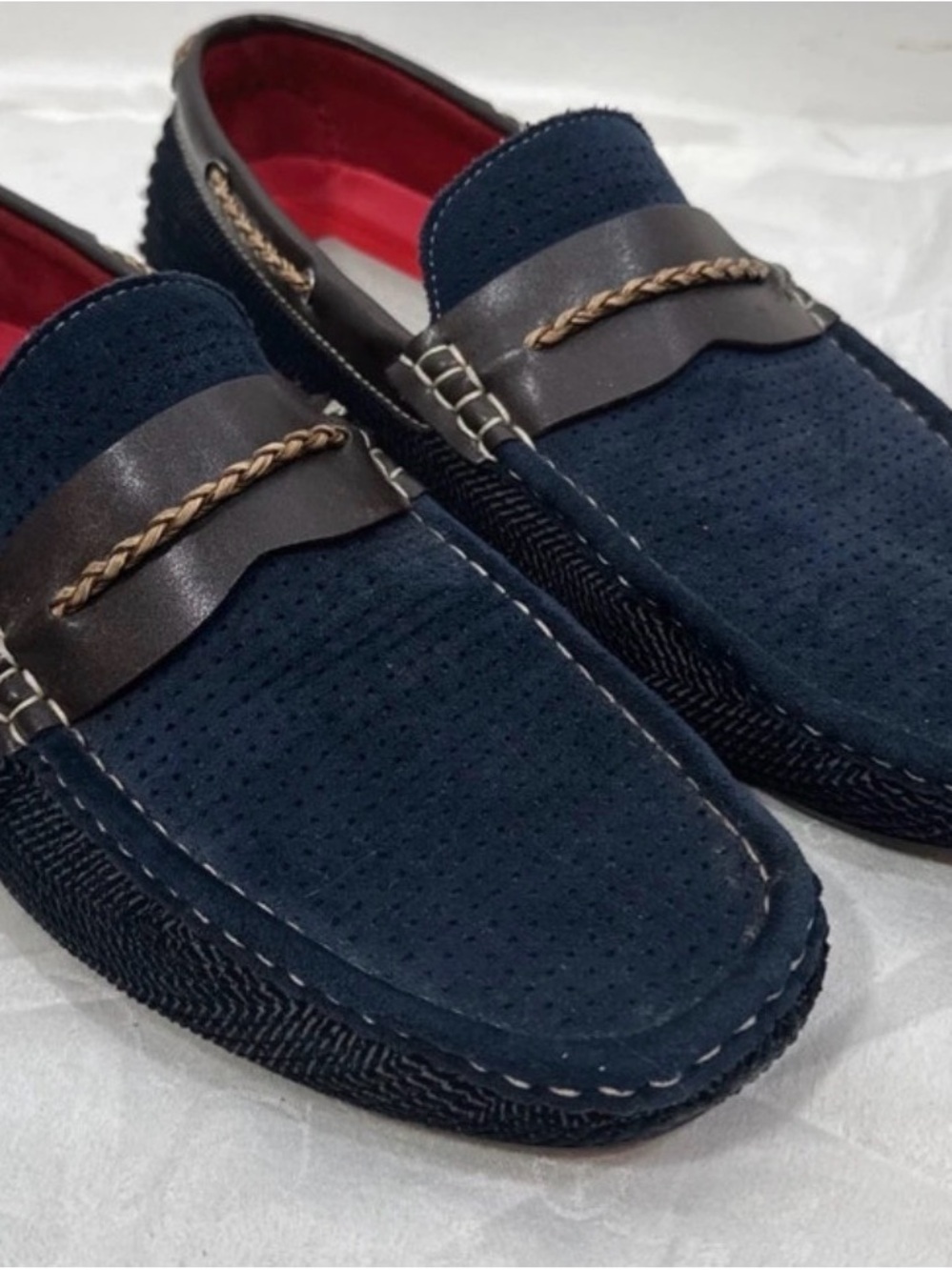 Luicio Ricci Navy Blue slip-on mocc-toe loafers Size 13